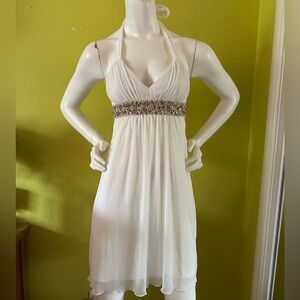 White/Gold City Triangles Halter Mini Dress